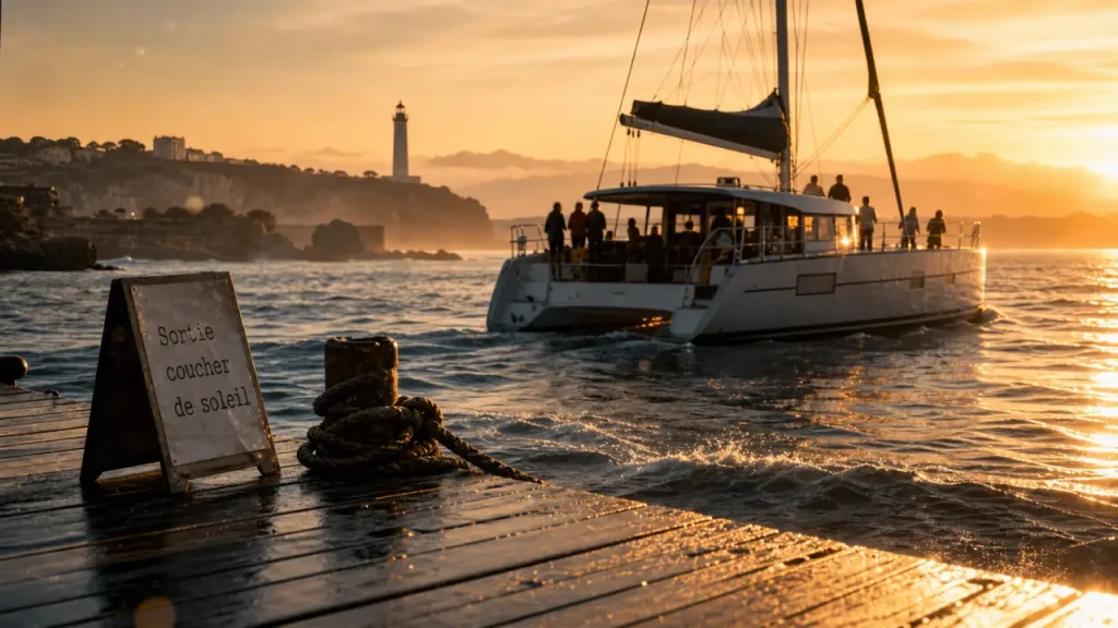 Activité biarritz : catamaran au coucher de soleil sur l’eau à Biarritz