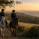 Balade a cheval biarritz : cavaliers sur chemin près de l’océan