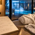 Biarritz spa hotel : hall spa avec peignoir, tongs et piscine intérieure chauffée