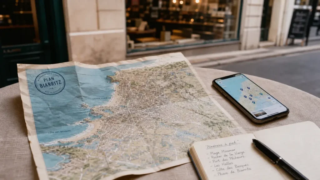 Carte biarritz sur plan papier : plages et quartiers
