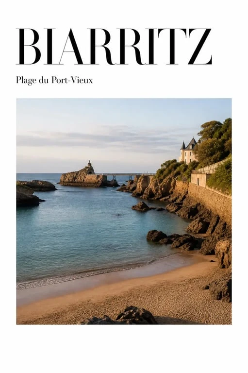Plage du Port-Vieux à Biarritz, anse rocheuse et eau calme