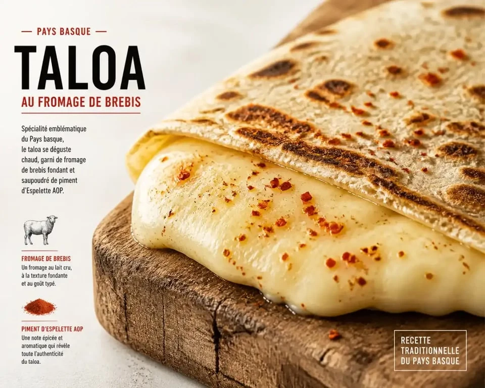 Taloa basque au fromage de brebis, idéal pour accompagner un vin nature à Biarritz