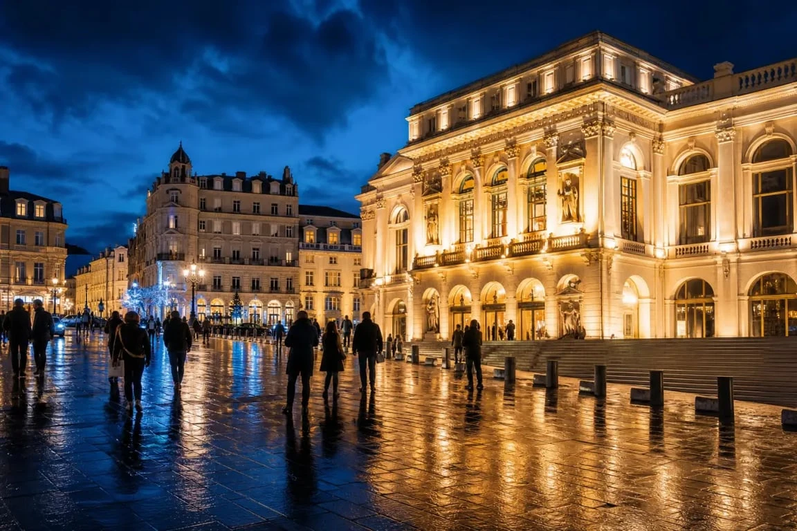 Biarritz illumination sur la place Clemenceau et le Casino municipal de nuit