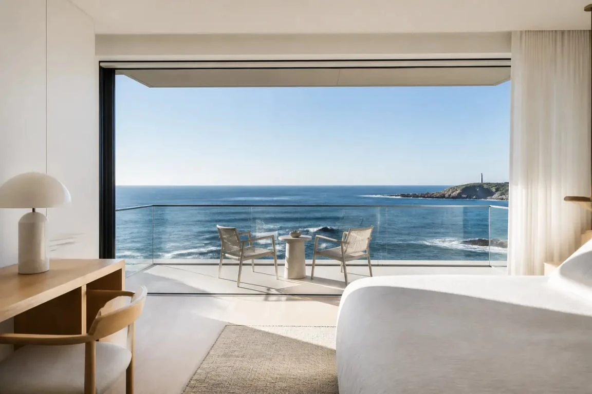 hôtel biarritz vue mer : chambre avec baie vitrée et terrasse face à l’océan