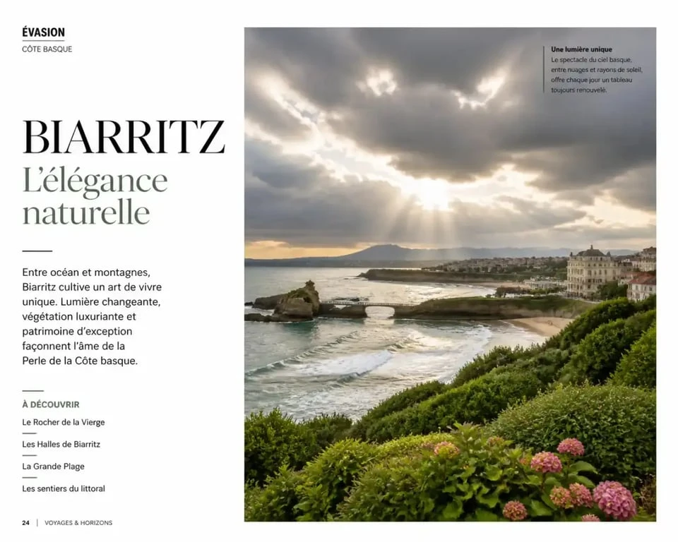 Paysage côtier de Biarritz avec ciel changeant et lumière naturelle, illustrant le nombre de jours de pluie à Biarritz.