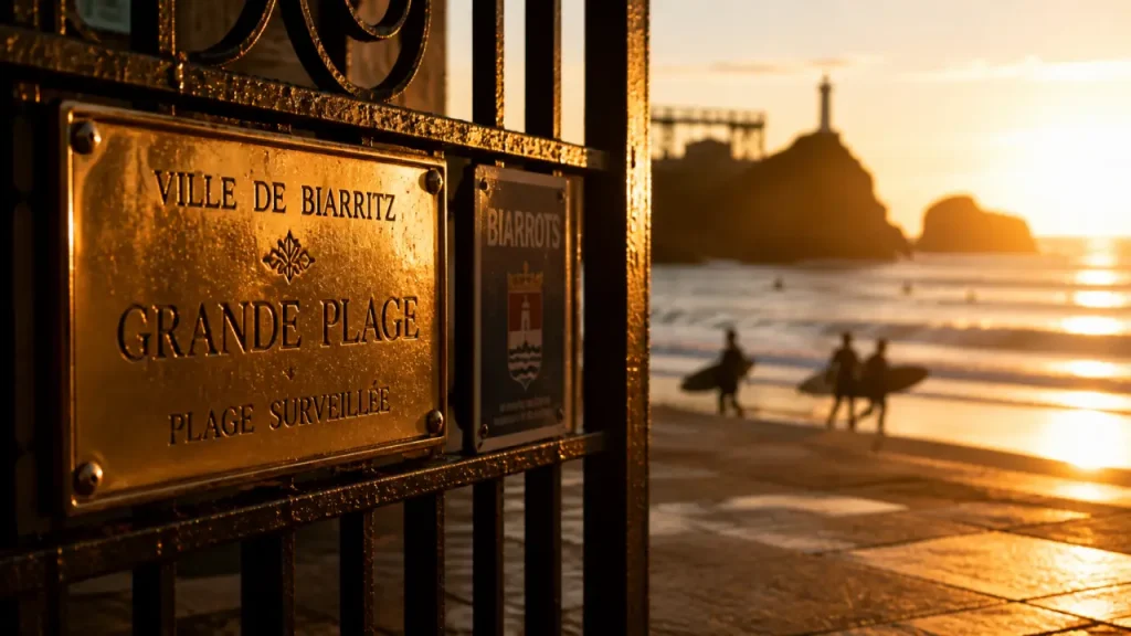 Habitant de Biarritz : plaque « BIARROTS » près de la Grande Plage