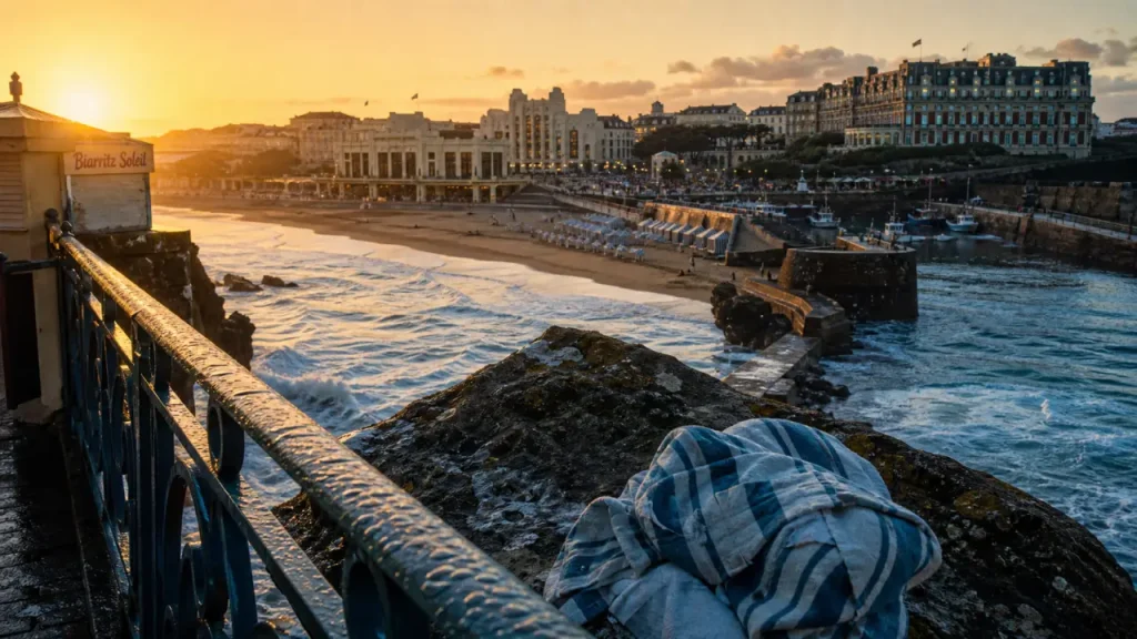 Que faire a Biarritz : Grande Plage et casino au coucher du soleil