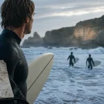 Surf Biarritz à la Côte des Basques, surfeur près de l’écume
