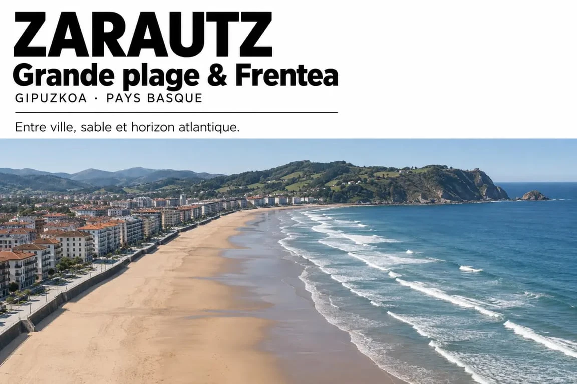 Plage naturiste du Pays basque espagnol à Zarautz, longue plage de sable et promenade