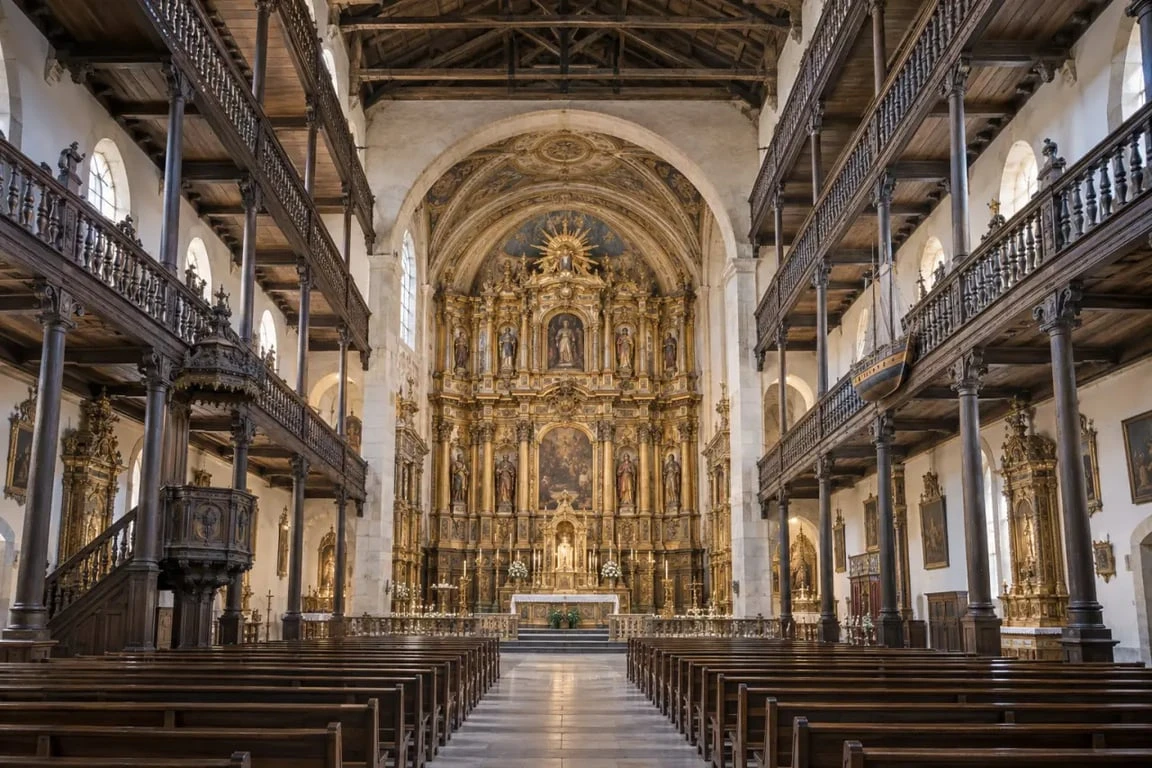 サン ジャンド リュズ : intérieur de l’église Saint-Jean-Baptiste et ses tribunes en bois