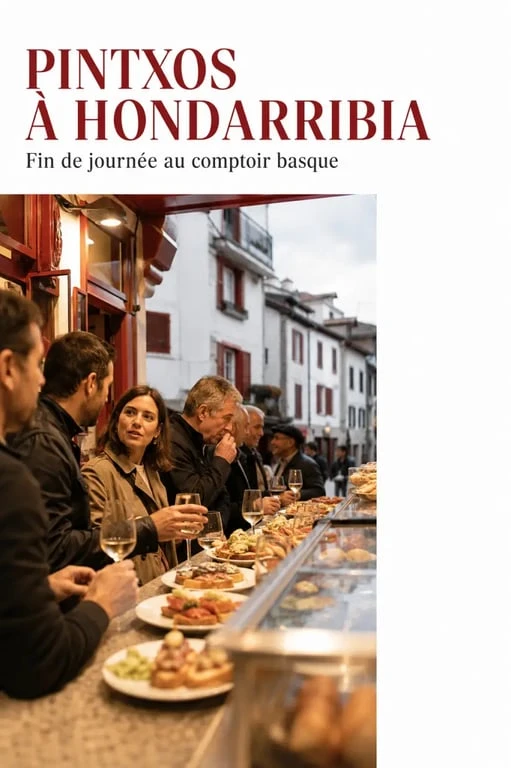 Restaurant Fontarrabie : comptoir de pintxos animé à Hondarribia