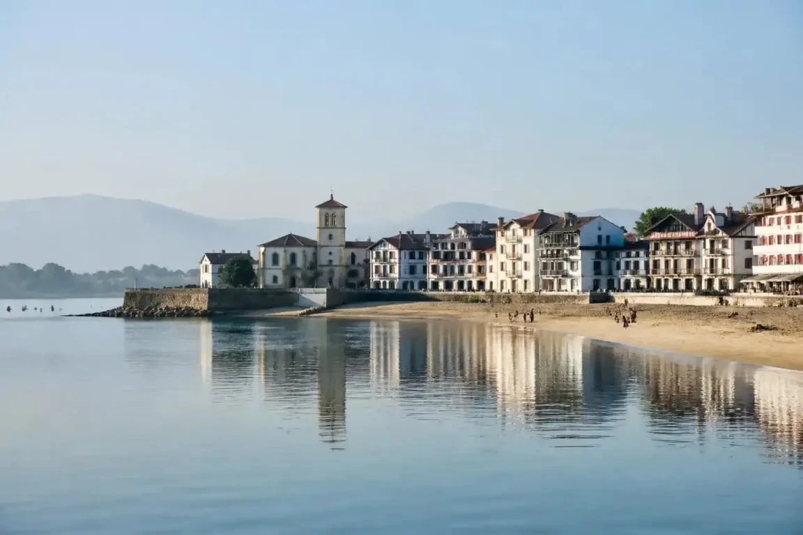 Plage sans vague au Pays basque dans la baie calme de Saint-Jean-de-Luz
