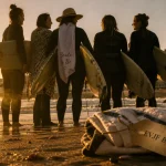 EVJF Biarritz en combinaisons de surf à la golden hour, plage et océan