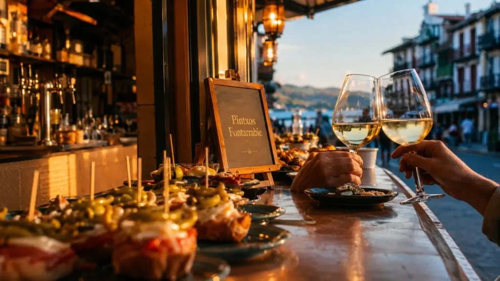Fontarrabie restaurant : pintxos au comptoir, txakoli et ruelle basque