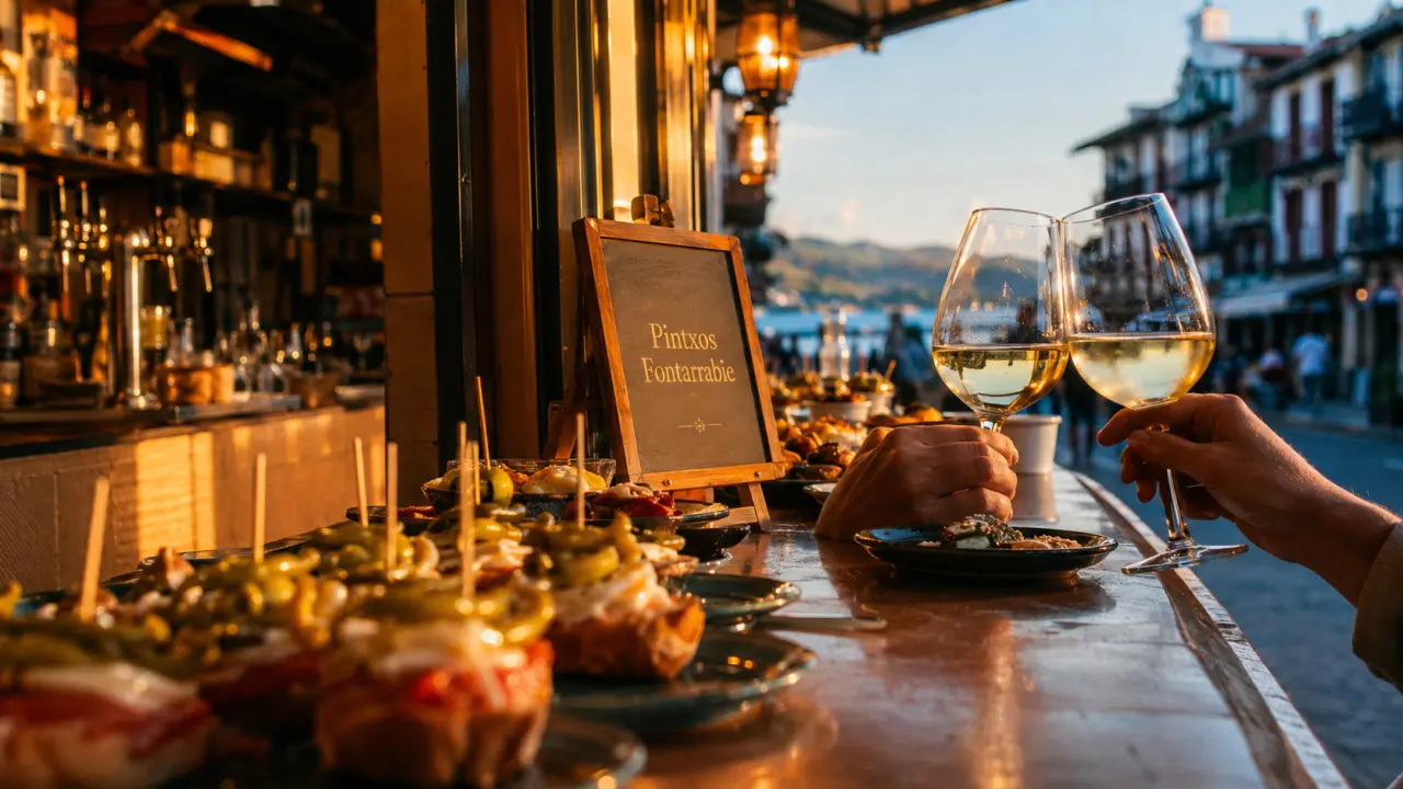Fontarrabie restaurant : pintxos au comptoir, txakoli et ruelle basque