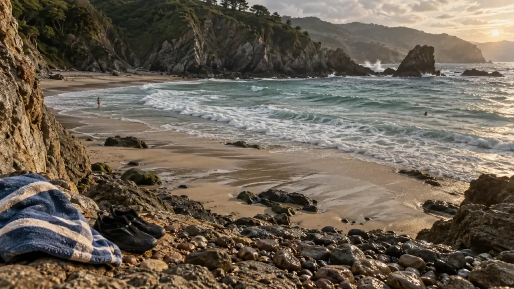 Plage naturiste pays basque espagnol, crique isolée au bord de mer