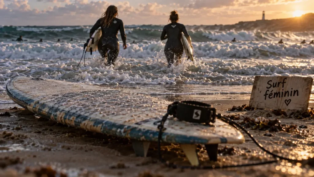 Surfeuses françaises en plongée vers le line-up sur l’Atlantique