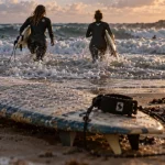 Surfeuses françaises en plongée vers le line-up sur l’Atlantique
