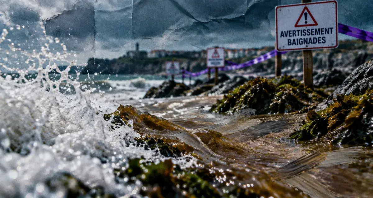Bacterie plage pays basque : embruns et eau souillée près des rochers
