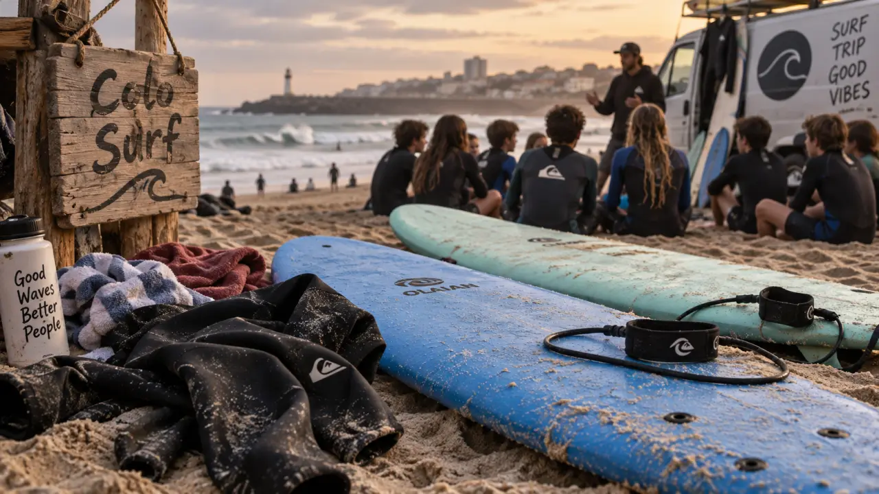 Colo surf pays basque : ados sur la plage d’Anglet, moniteur et planches de surf